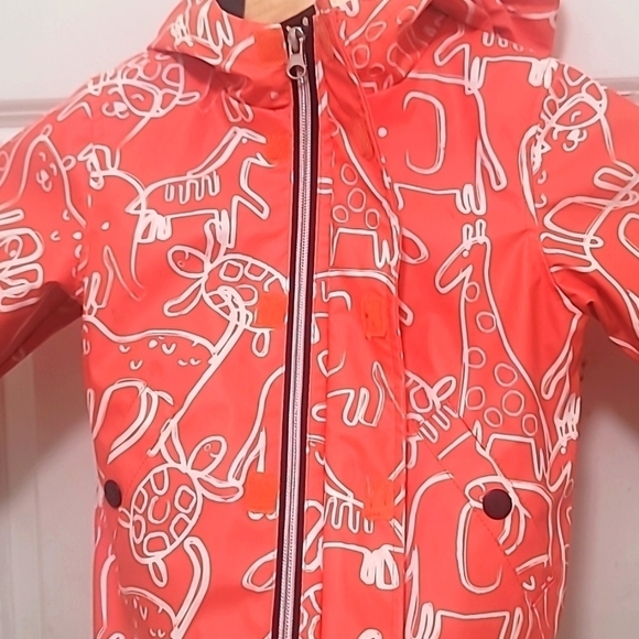 iXTREME BABY BOY FLEECE LINED ANIMAL PRINT HOODED RAIN ORANGE JACKET SIZE 12M - Picture 5 of 7